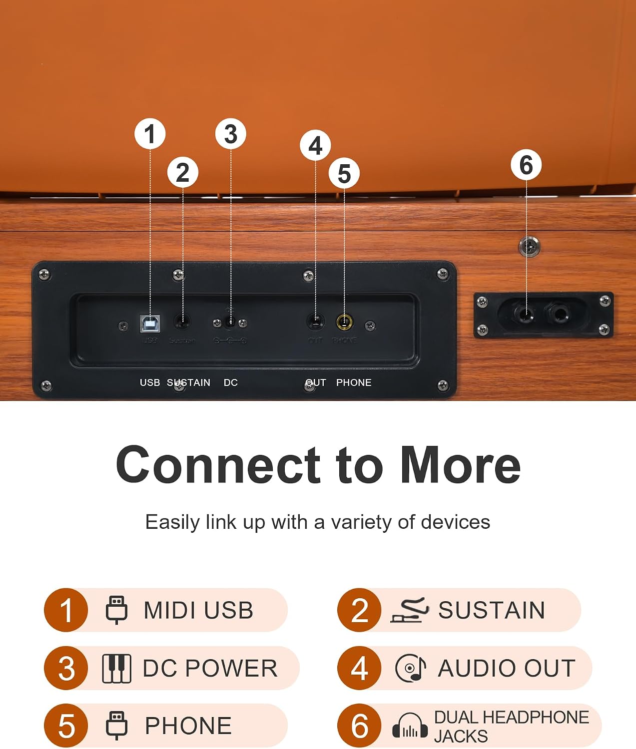 Thumbnail 5 de KEYIVOX B-88 Digital Piano, 88-Key Hammer Action, USB-MIDI, Retro Wood Finish