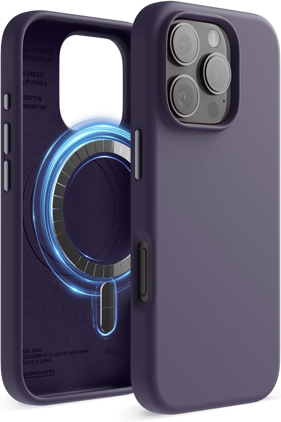 Detalle de elago Coque magnétique en silicone pour iPhone 16 Pro (6,3 pouces) Violet Intense, compatible MagSafe