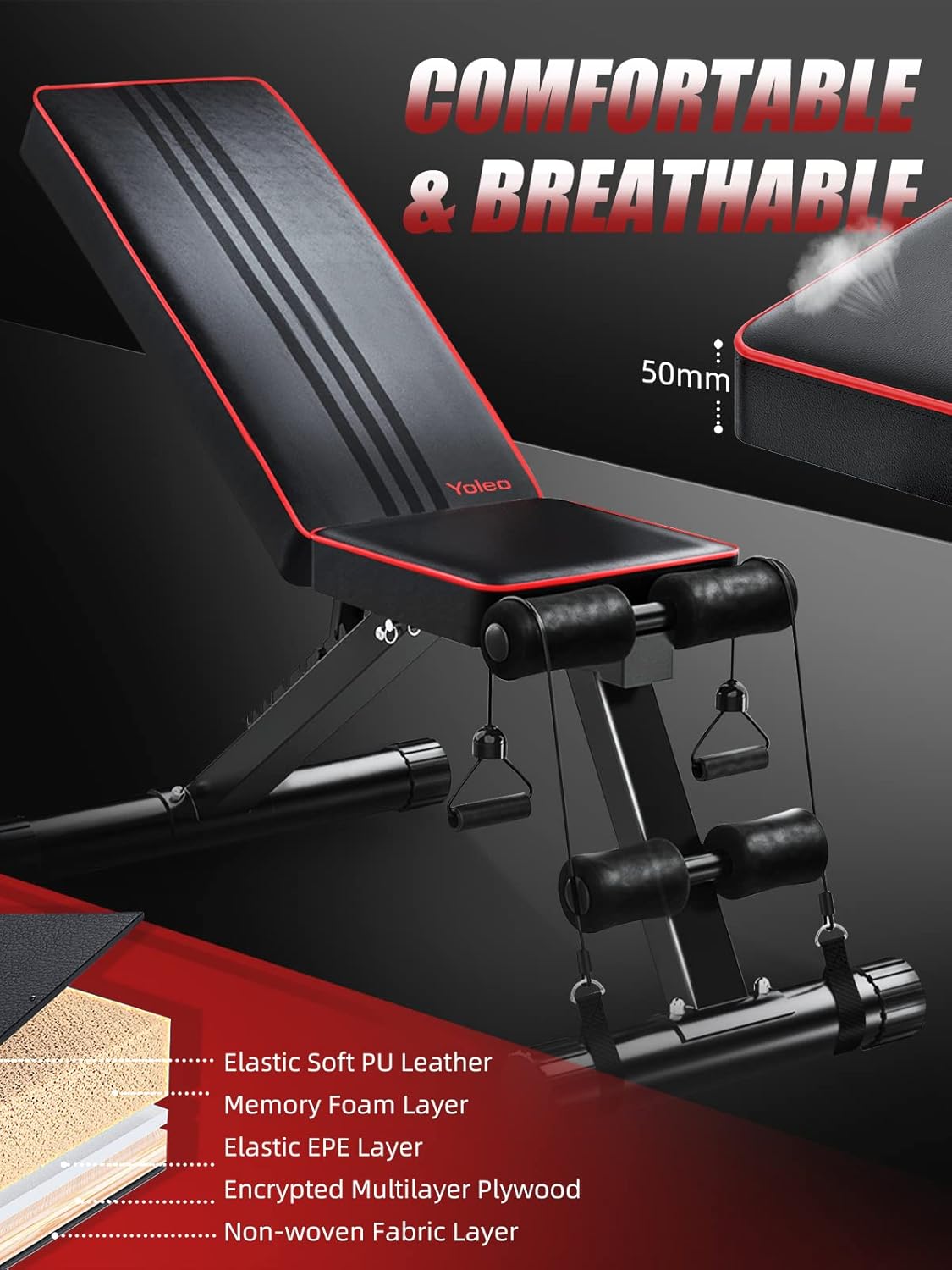 Thumbnail 3 de YOLEO adjustable weight bench with 7 backrest positions