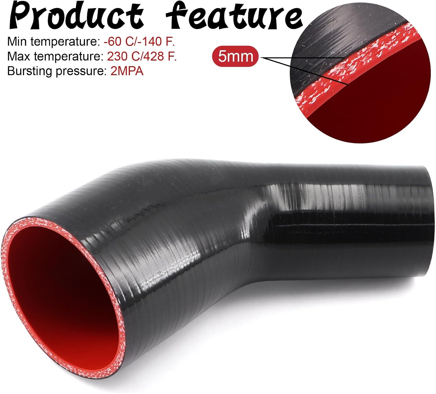 Detalle de TuoLauthon Silicone Reducer Hose 45-degree