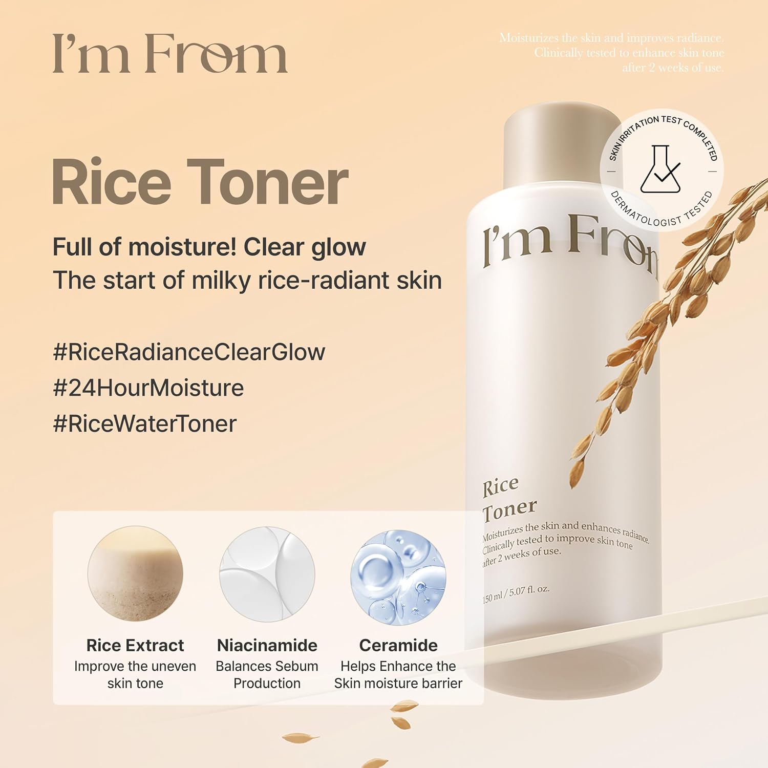 Detalle de I'm From Rice Toner: Korea Glow Milky Rice Toner