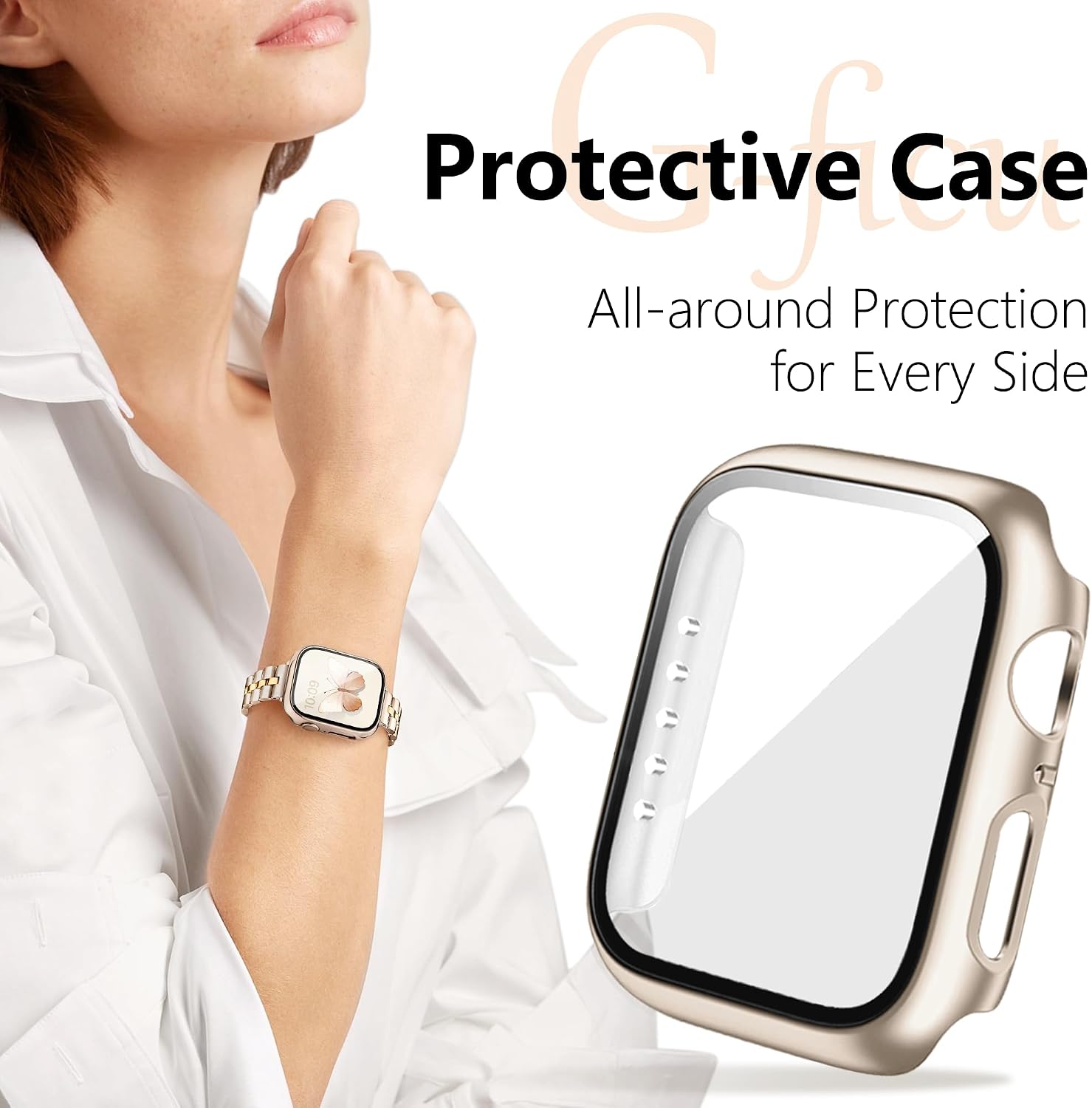 Detalle de G-ficu Thin Metal Straps with Case for Apple Watch (Women) – Slim Stainless Steel Band for 40mm/41mm/44mm