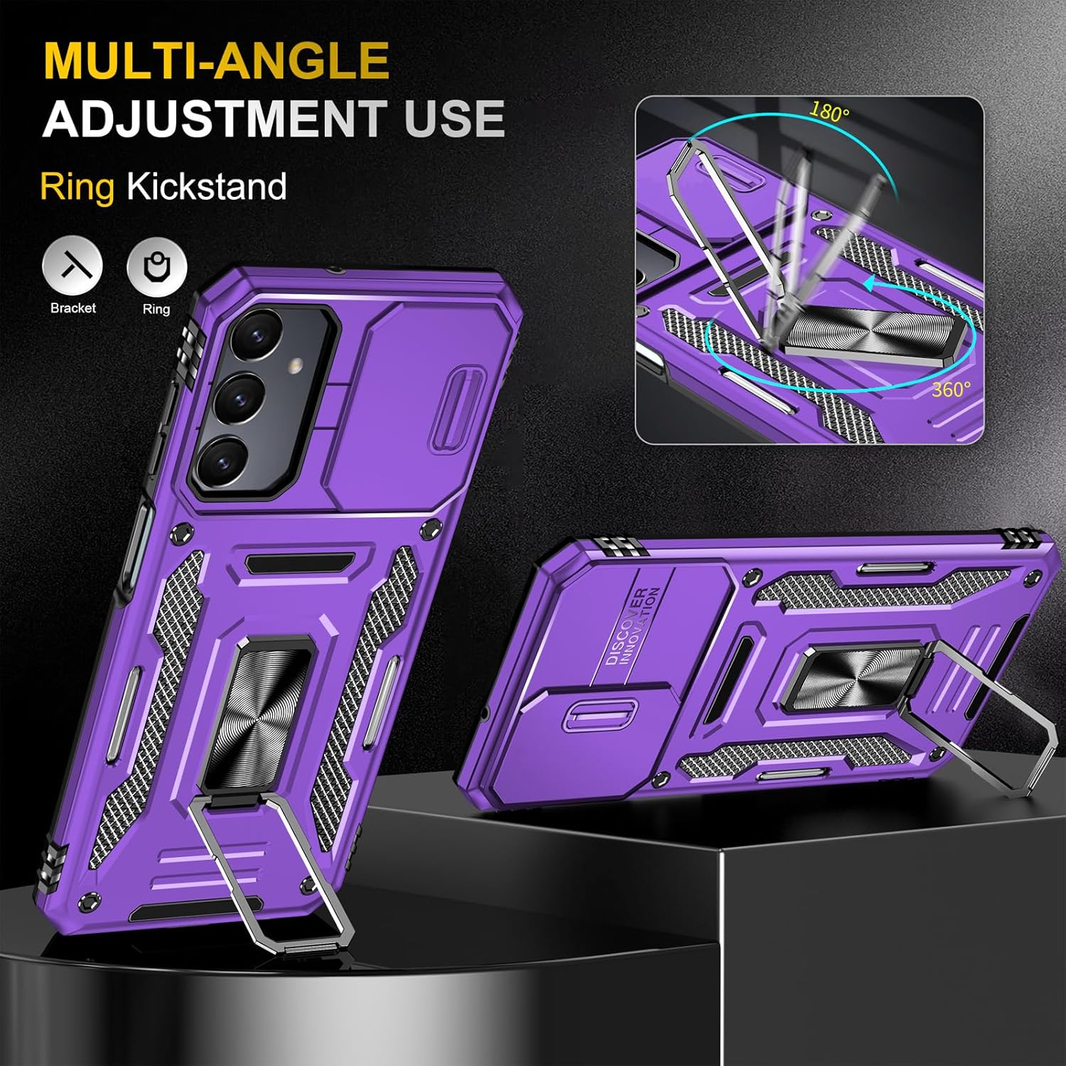 Thumbnail 2 de Aozuoton Samsung Galaxy A16 Case with Screen Protector, Camera Cover and 360° Rotatable Kickstand