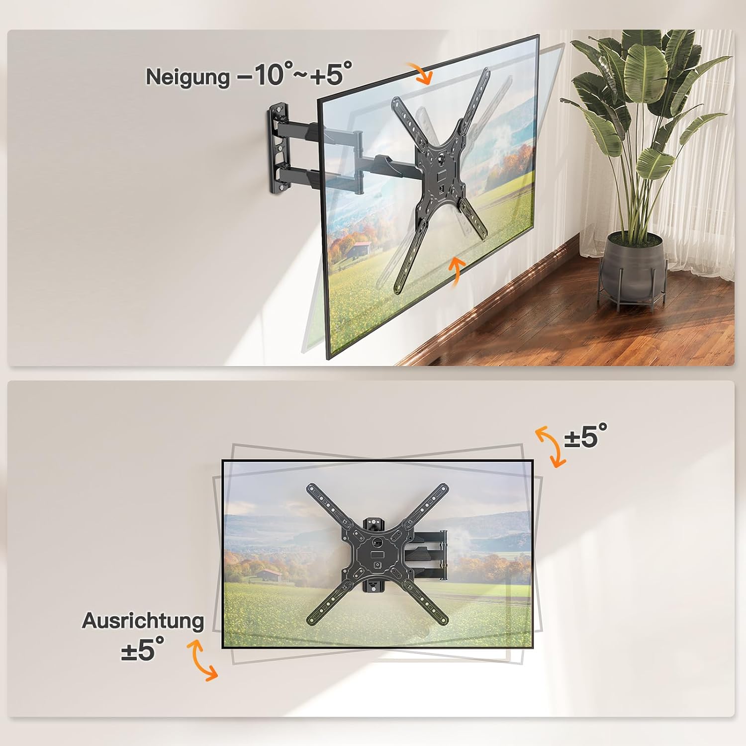 Detalle de ELIVED TV Wandhalterung EV009 – Schwenkbar, Neigbar, VESA bis 400x400mm, 26–60 Zoll, max. 35 kg