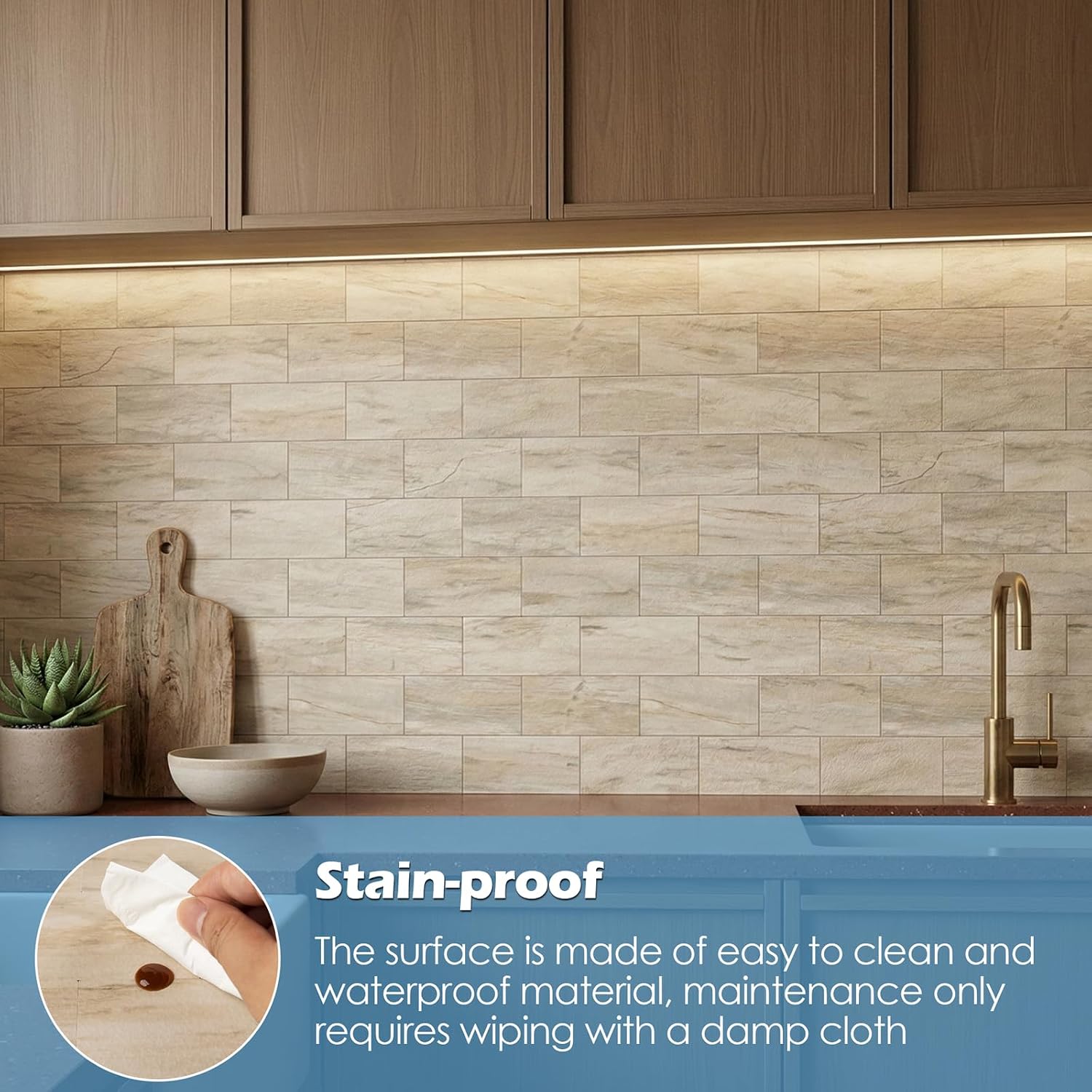 Thumbnail 4 de OYASIMI GZMA025-20-CA Peel-and-Stick Subway Tile Backsplash, Slate Beige PVC