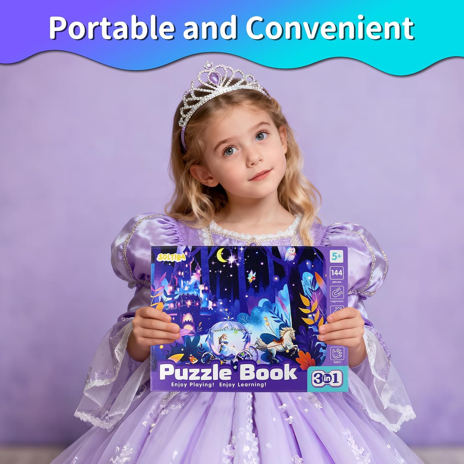 Detalle 2 de SOLTIRA Magnetpuzzle Cinderella, Einhorn & kleine Meerjungfrau – 3×48 Teile für Mädchen ab 5 Jahren