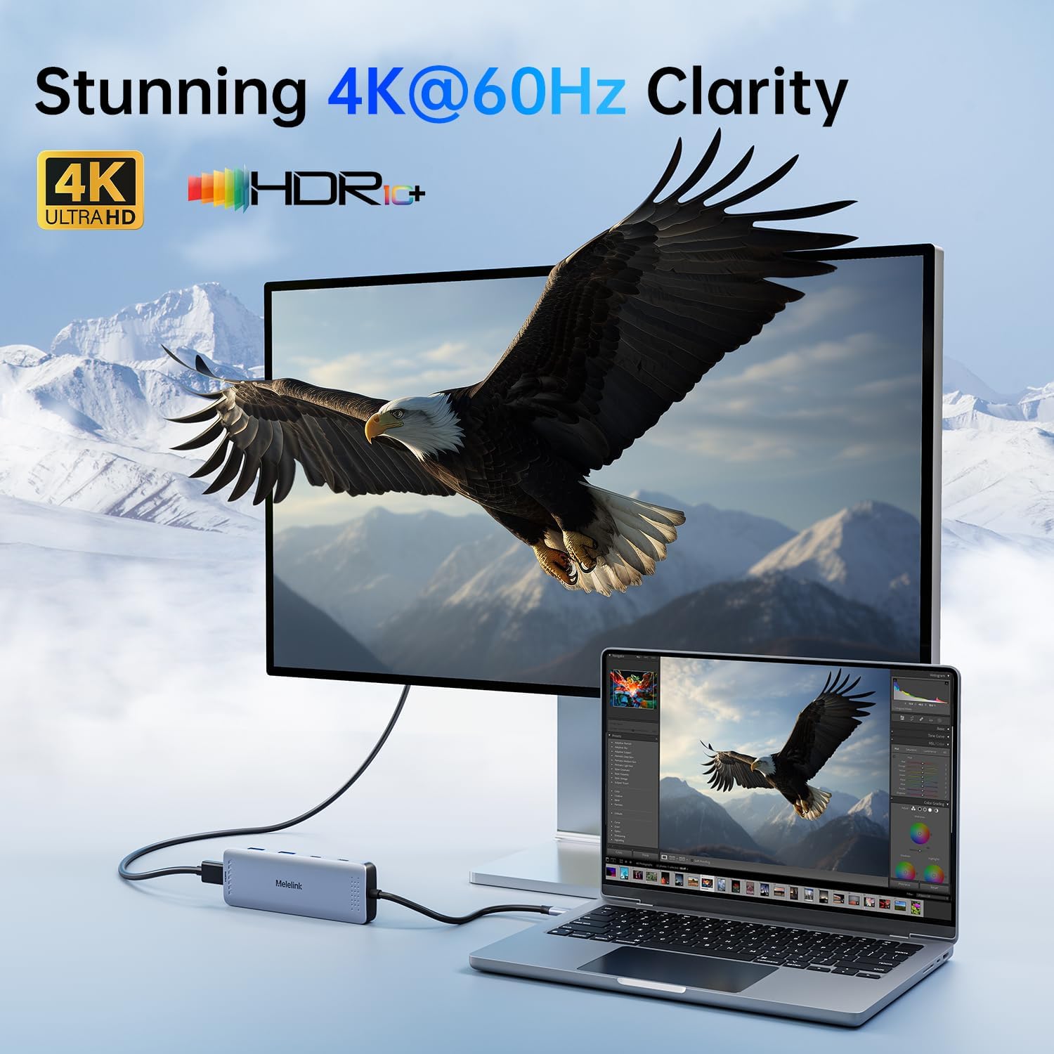 Detalle de Melelink 10-in-1 USB-C Hub with 4K@60Hz HDMI, 100W PD, SD/TF and 6 USB ports