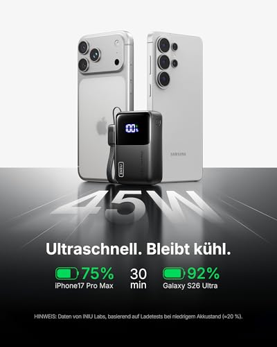 Detalle de INIU Ultra Mini Powerbank 10000mAh 45W – Kompaktes Schnellladen für Unterwegs