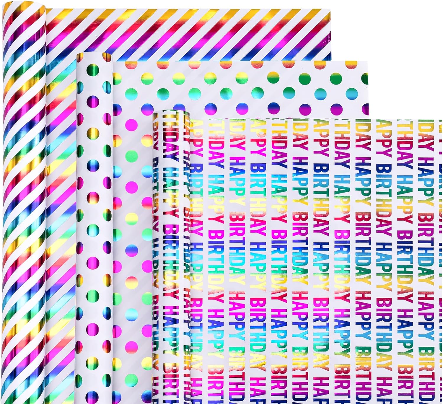 Detalle 2 de Wrapaholic Birthday Wrapping Paper Roll – Mini Roll, 3 Rolls, 17 in x 120 in per roll, Colorful Foil Design