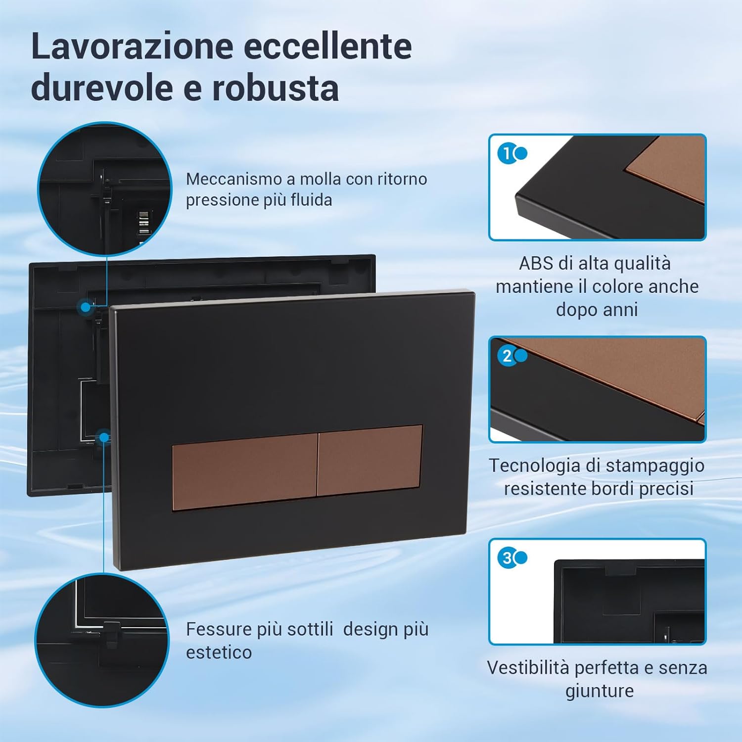 Detalle de Mendorio Placca di Comando WC: compatibile Geberit Sigma UP300/UP320, doppio scarico, Nera Opaco & Bronzo Opaco