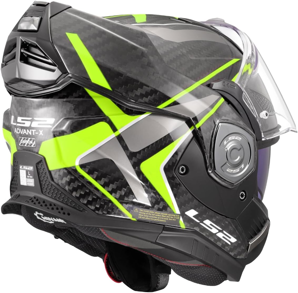 Detalle 2 de LS2 ADVANT X CARBON FUTURE II Gloss H-V Yellow, M – Casco modulare con visiera retrattile e antinebbia