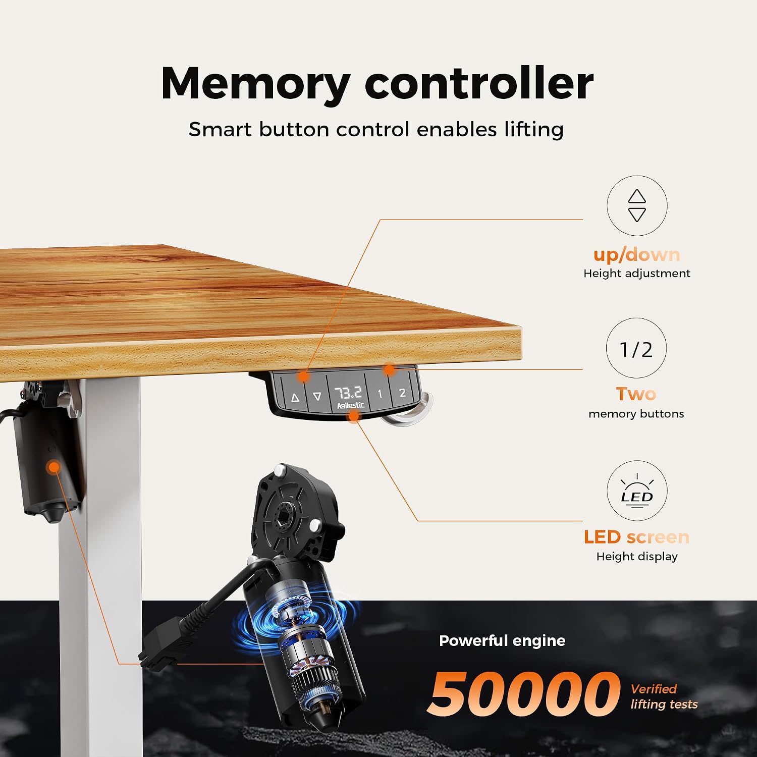 Thumbnail 6 de Agilestic Height Adjustable Electric Desk: 120x80cm Sit-Stand with 2 Memory Heights