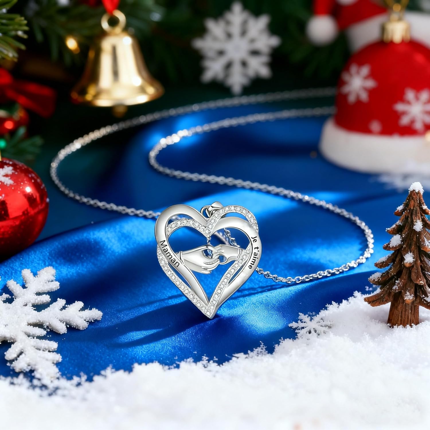 Detalle de Gkmamrg Cadeau Maman – Collier en argent Sterling 925 Coeur et Main, 45 cm + extension