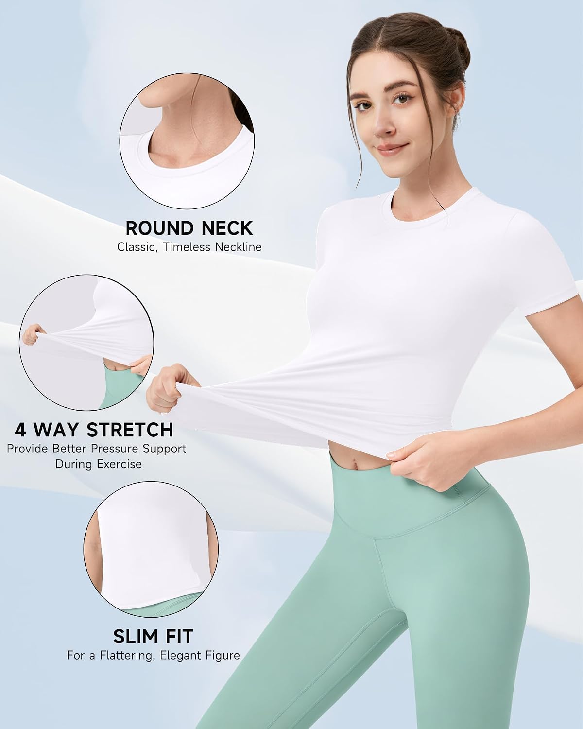 Detalle de POIHIDE Seamless Gym T Shirts Women Short Sleeve – Tummy Control Compression Top