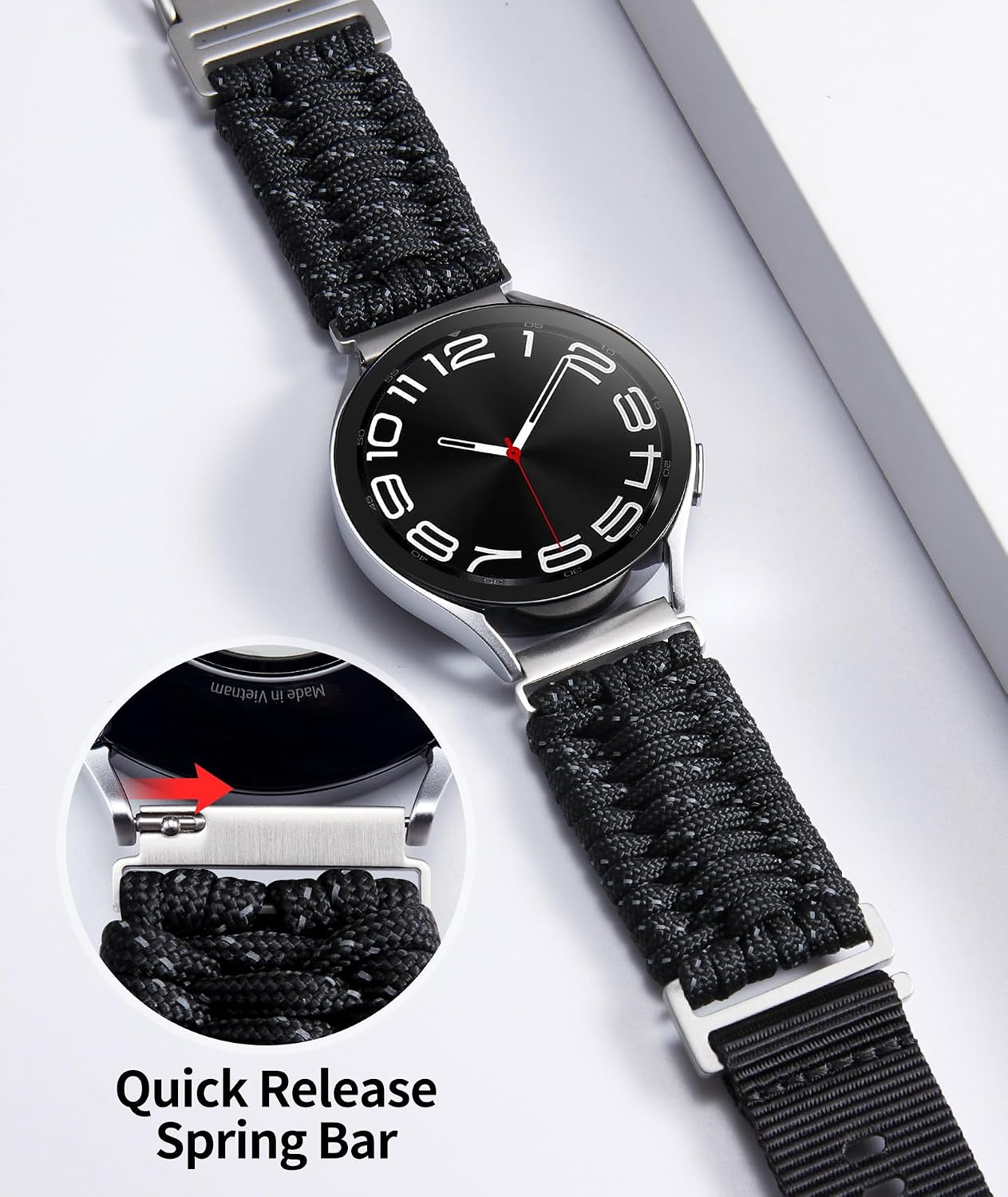 Detalle de BINLUN Braided Paracord Watch Strap – 18/20/22mm Quick Release for 20mm Lugs