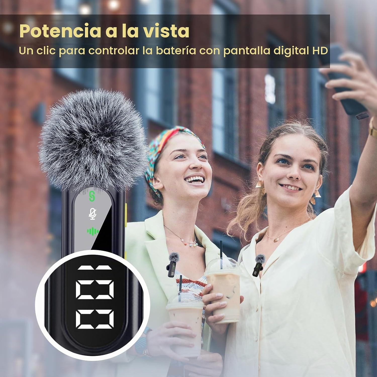 Thumbnail 1 de YEJATA Micrófono inalámbrico dual con pantalla y cancelación de ruido 360° para dispositivos Apple, Android y PC