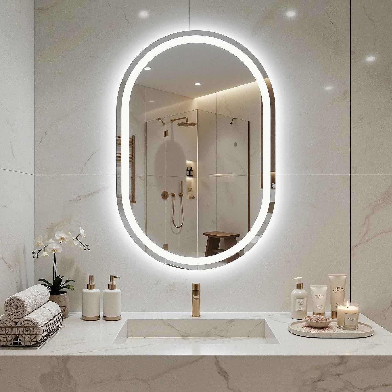 Detalle de Oval LED Bathroom Vanity Mirror, 24"x36