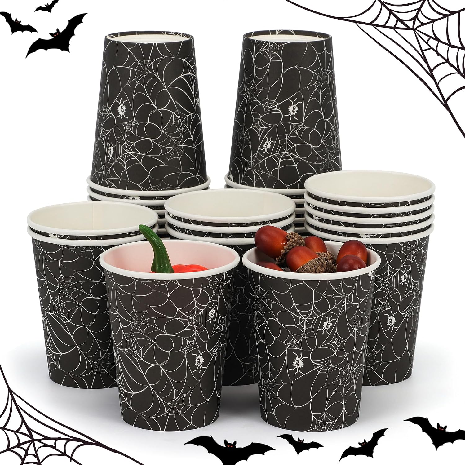 Detalle de ATFUNSHOP ATTZ-000486 Halloween Paper Cups, 9 oz Spiderweb Design, 30 Count