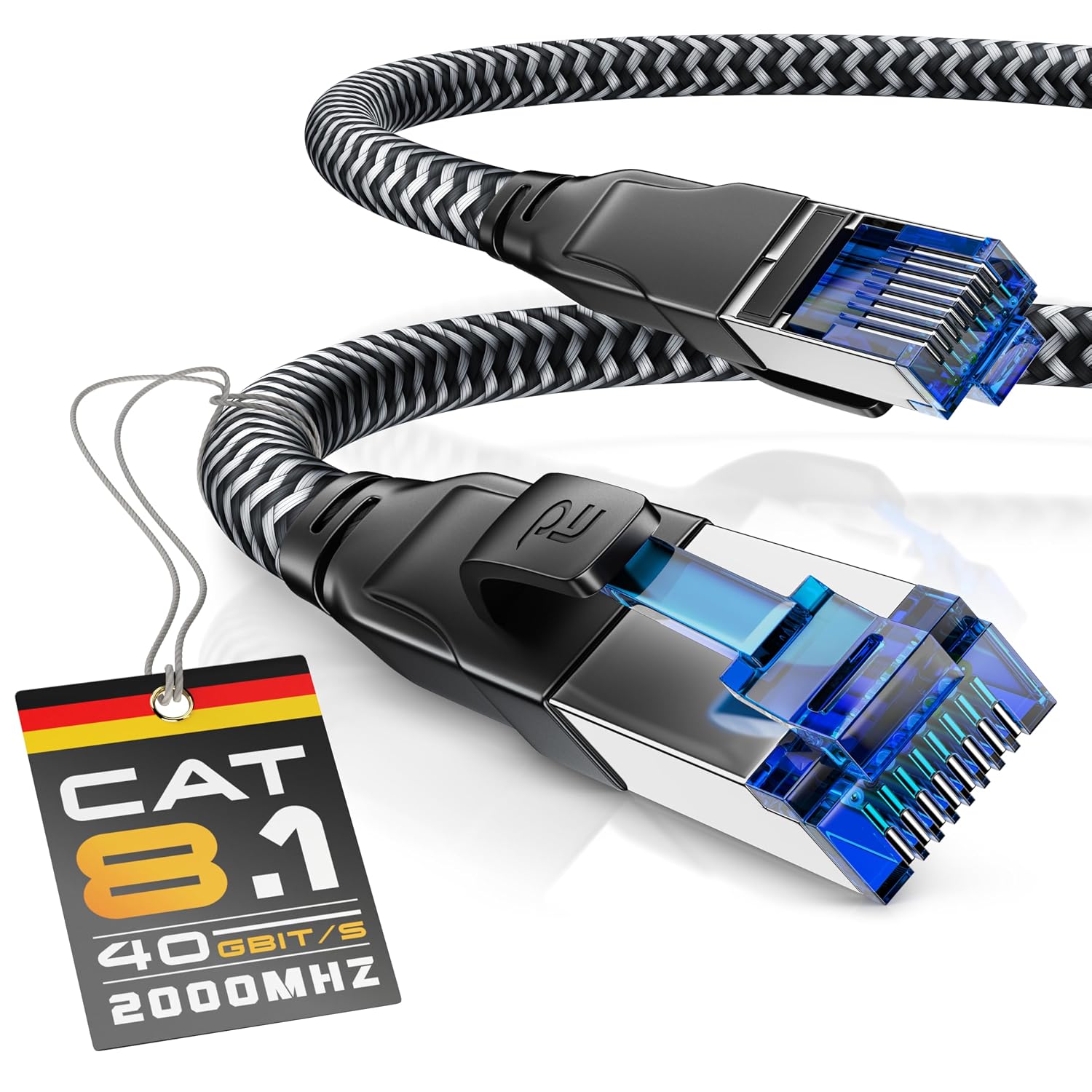 Detalle de CSL CAT 8.1 Netzwerkkabel 1 m (S/FTP, RJ45) – High Speed LAN Patchkabel in schwarz