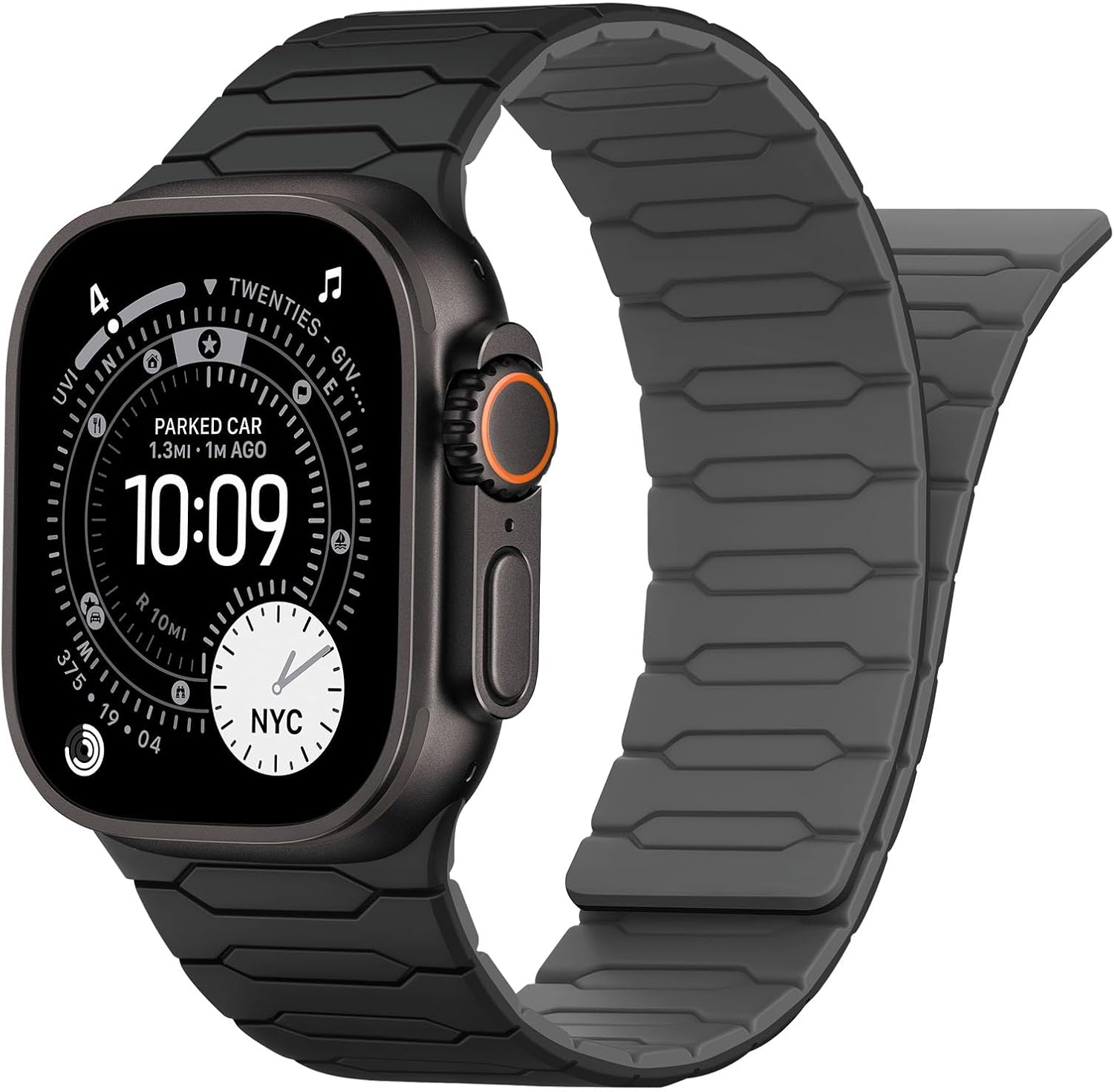 Detalle de Sixmoat Magnetic Band for Apple Watch — 42–49mm Silicone Magnetic Strap (Black/Gray)
