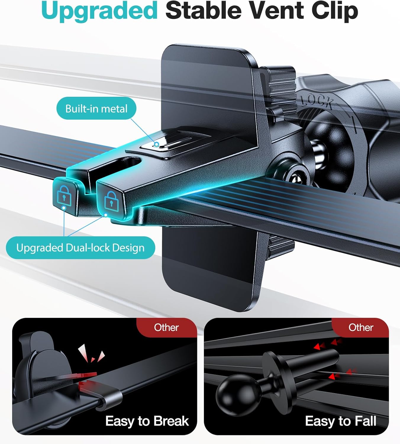 Thumbnail 3 de VICSEED Upgrade Ultra Stable Car Phone Holder Mount with Double Lock Metal Clip (Universal Air Vent Mount)