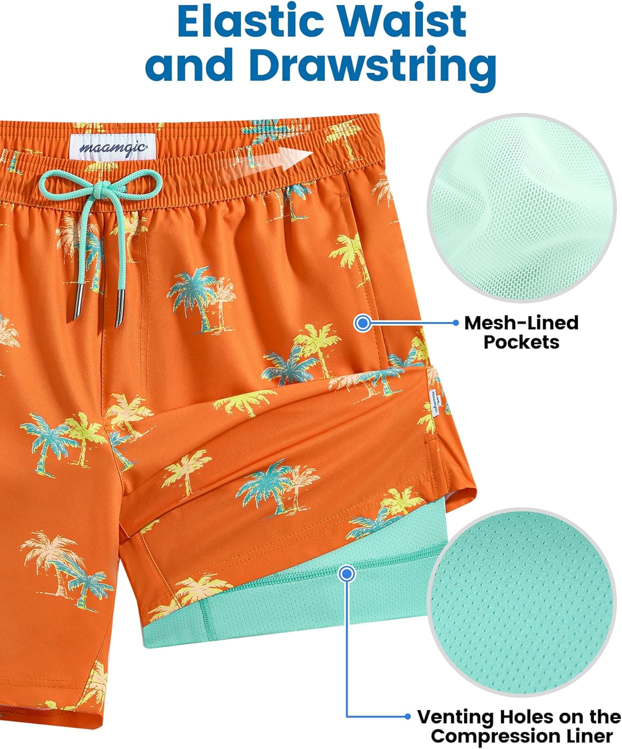 Thumbnail 3 de MaaMgic Men’s Swim Trunks with Compression Liner (7-Inch Inseam) Quick-Dry