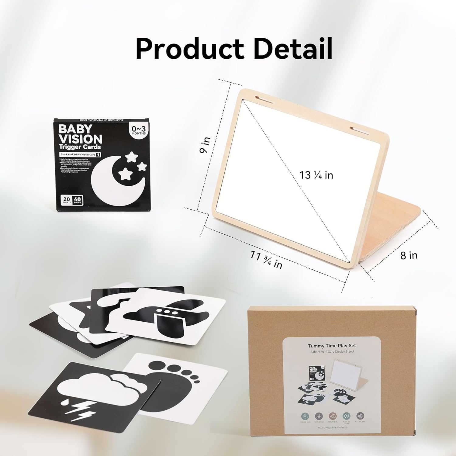 Thumbnail 5 de IEATFO Tummy Time Play Set: Adjustable Mirror, Double-Sided Cards & Montessori-Style Stand