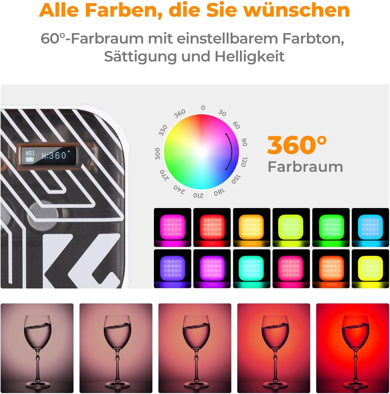 Detalle de K&F CONCEPT 60 LED RGB Videolicht 2000mAh đ„