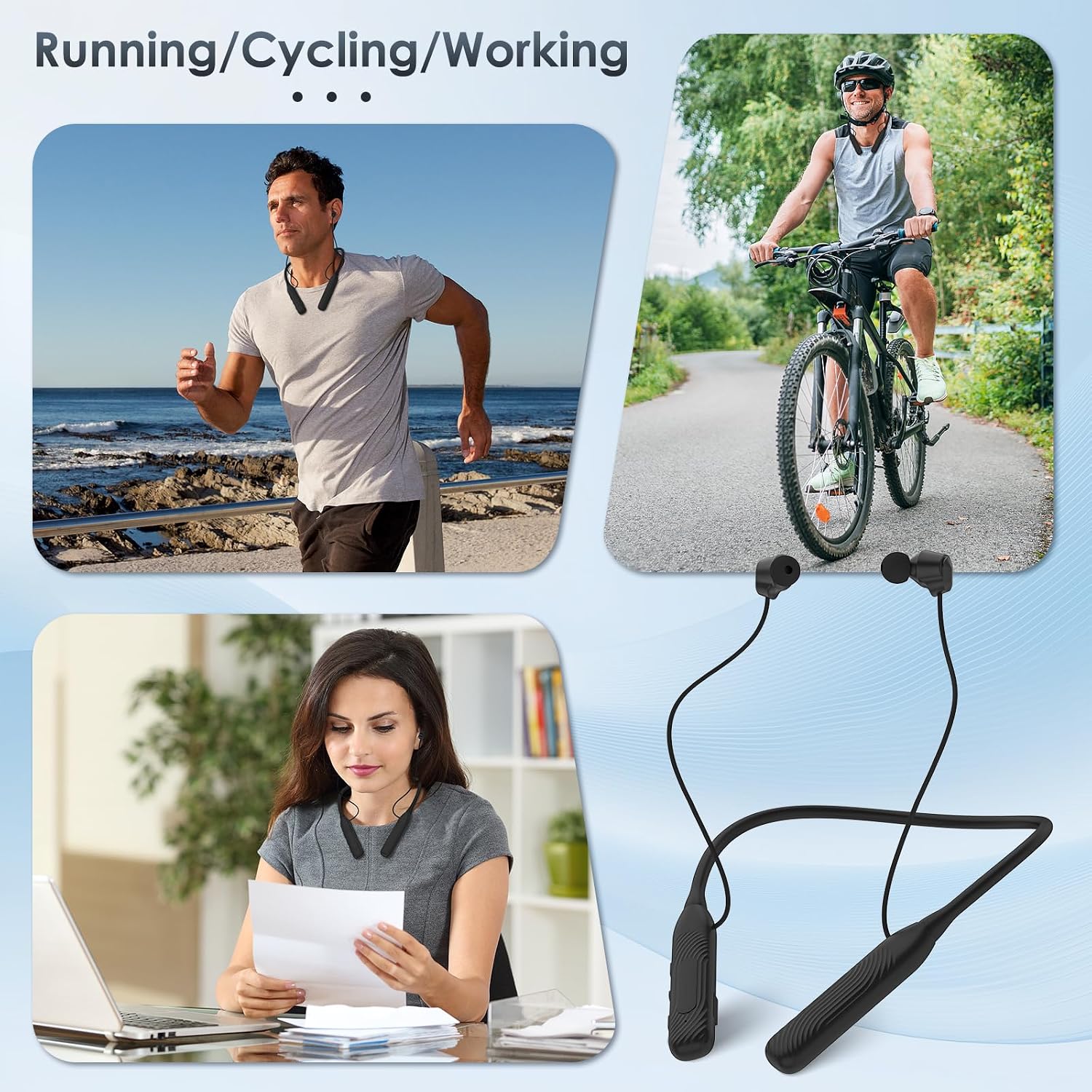 Detalle 2 de (1-Year Quality Support) Around the Neckband Bluetooth Headphones — Long Battery, IPX5 Sweatproof
