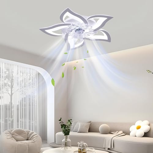 Detalle de Ventilateur Plafond avec Lumière SWBSLL 69 cm – Design Floral, Silencieux et Éclairage Dimmable
