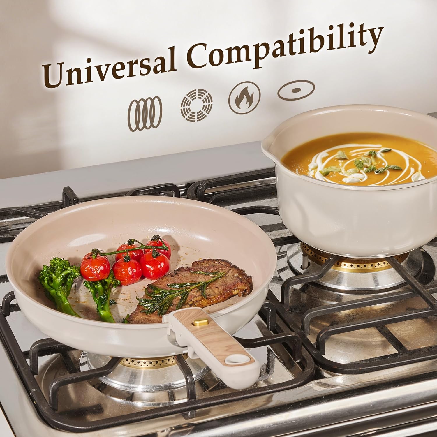 Detalle de CAROTE Nonstick Pots and Pans Set with Detachable Handle — 19-Pc Induction Ready Cookware for Small Spaces