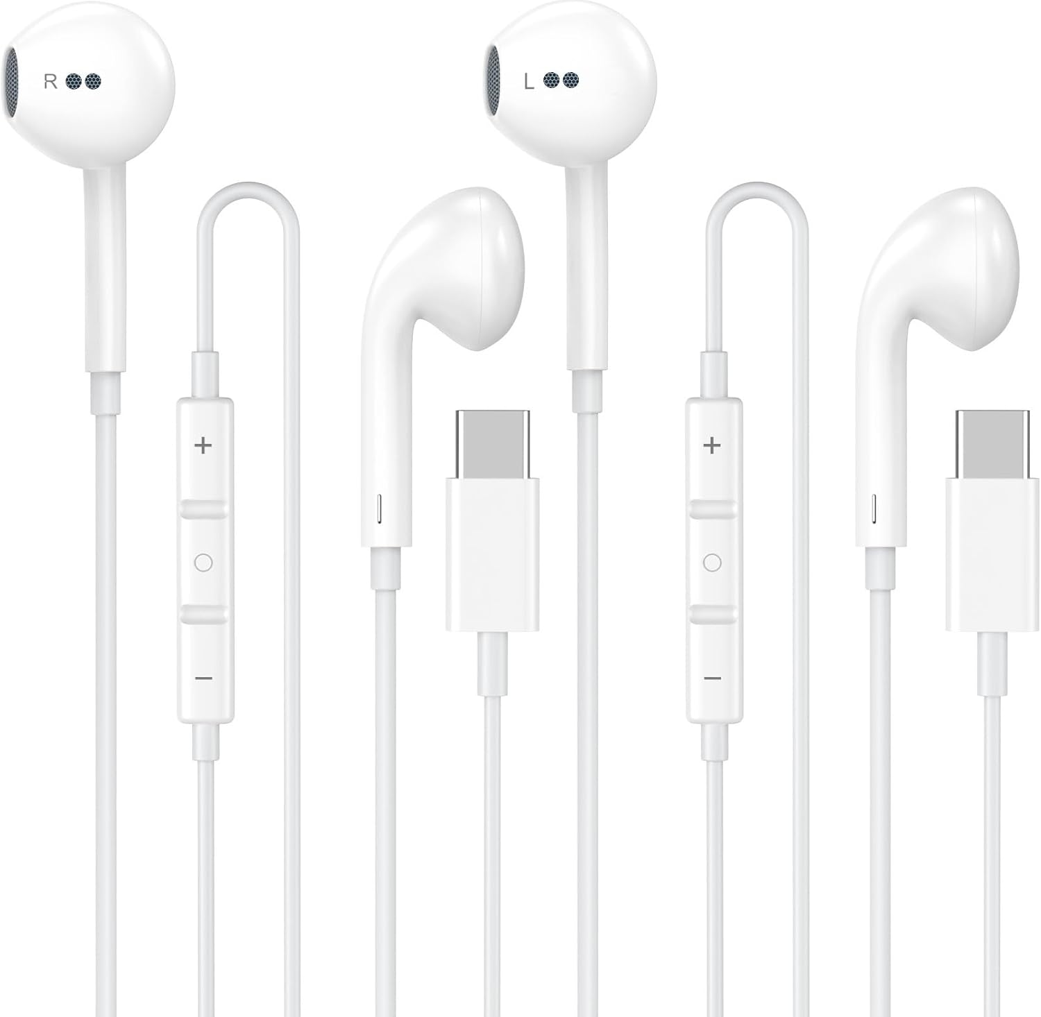 Detalle de Smilebridge USTU-163 USB-C Wired Earbuds, 2-Pack with Mic and Remote