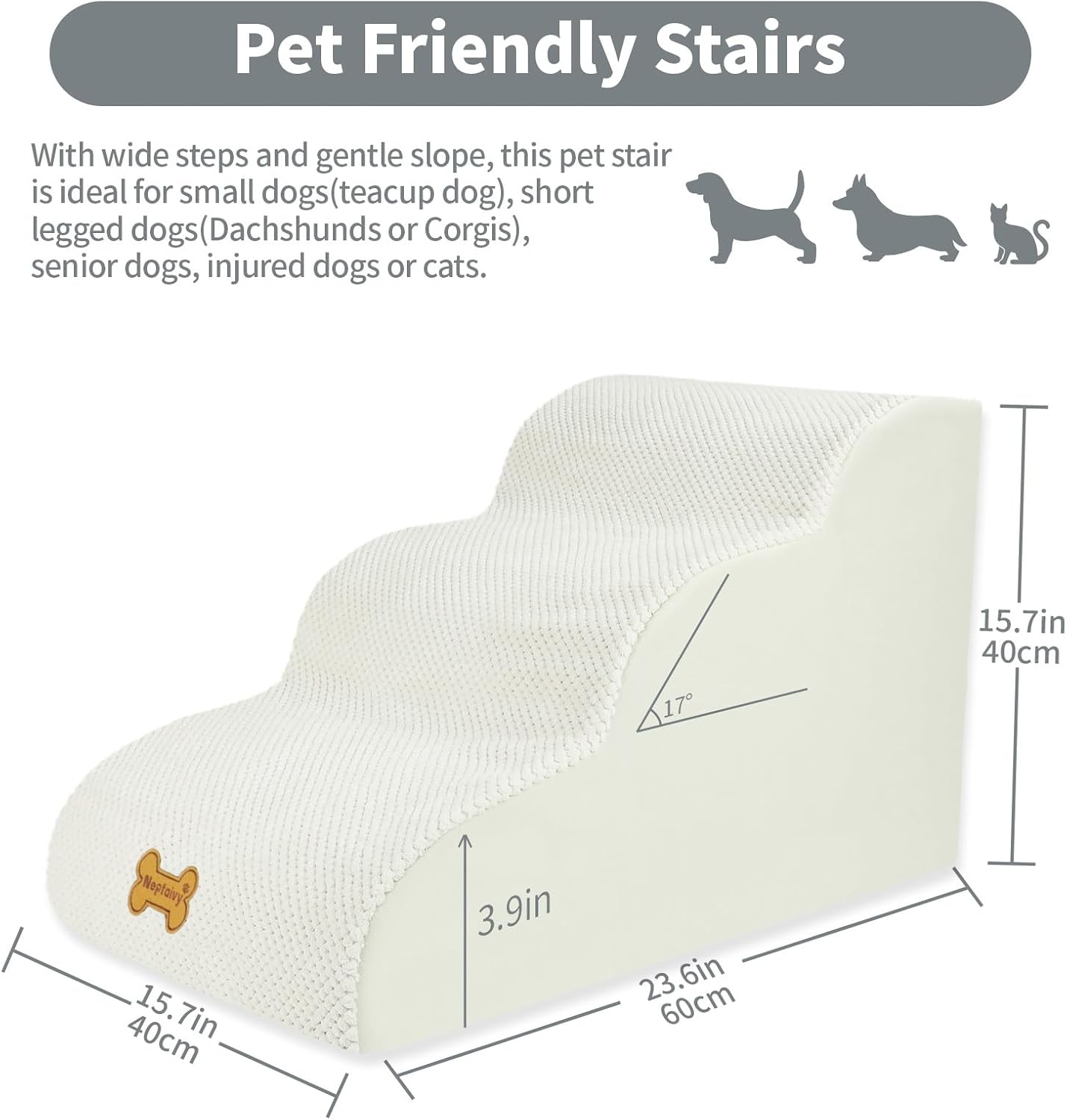 Detalle de Nepfaivy Dog Steps 3-Step Ramp 60x40x40cm