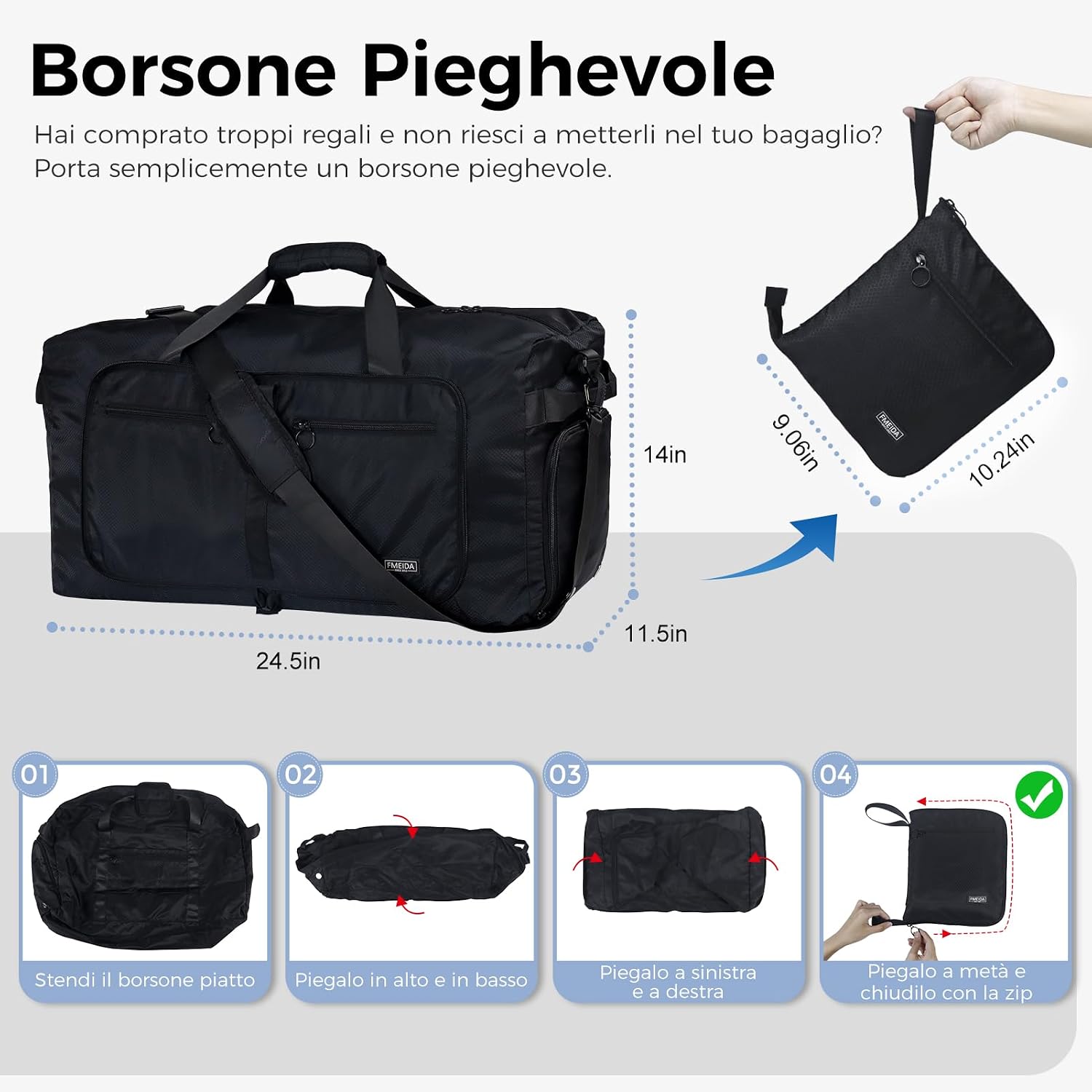 Detalle 2 de Fmeida 65L Borsone da viaggio unisex con scomparto scarpe