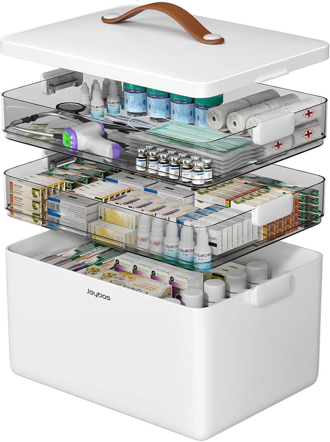 Detalle de CTIME 3‑stöckige Medizinbox Tragbar mit Lederhenkel 💊