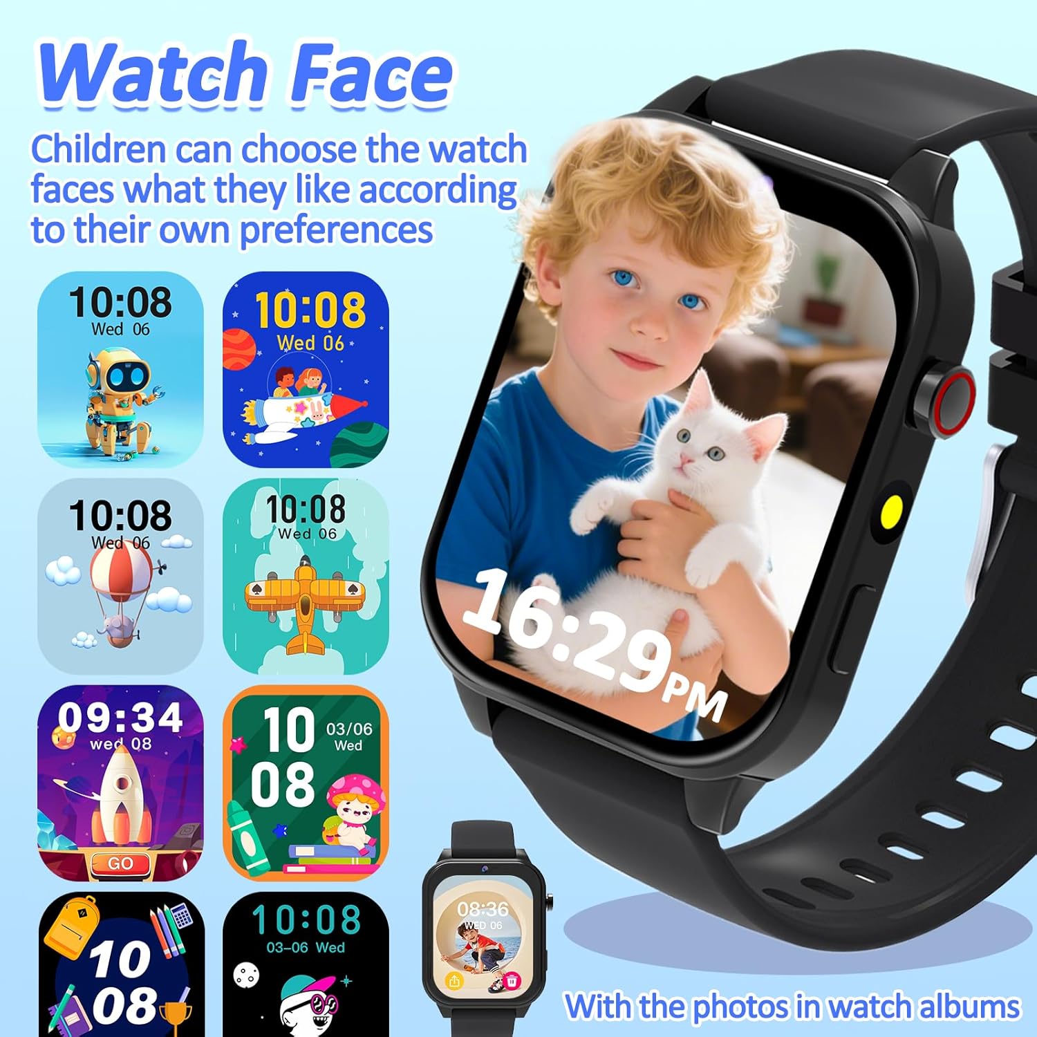 Thumbnail 1 de Kaacly Kids Smart Watch for Girls & Boys (Black) with 1.83-inch DIY Face, Steps Counter & Sleep Monitoring