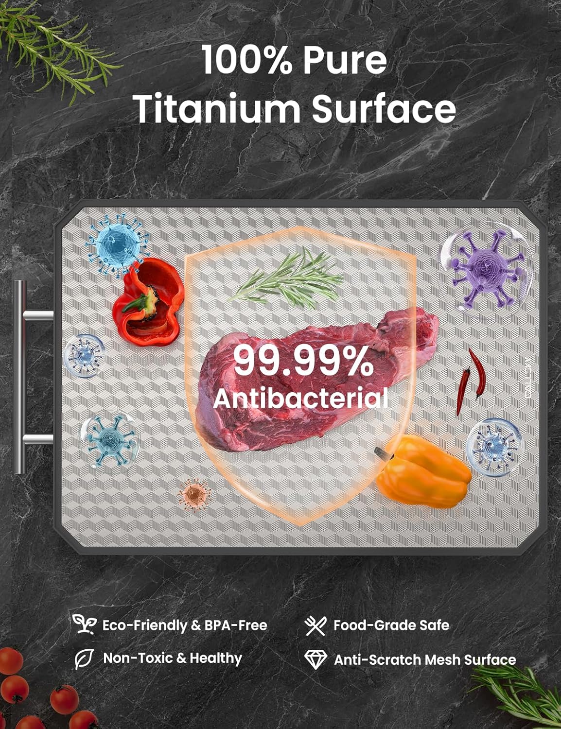 Thumbnail 2 de Callsky Titanium Chopping Board, 41.5x28x2cm – Double Sided, Anti-Scratch Titanium & Quiet Wheat Straw with Juice Groove