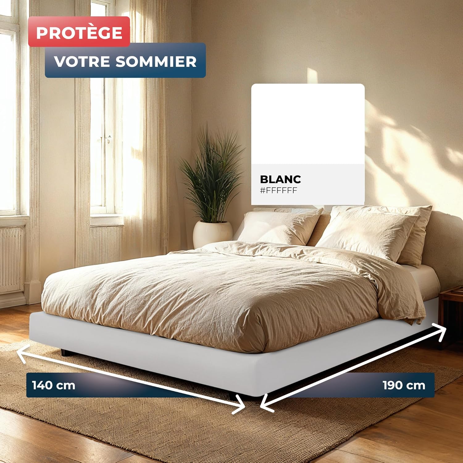 Thumbnail 5 de Wrappybag Cache-Sommier 140 x 190 – Cache sommier blanc avec élastiques, 6 tailles disponibles