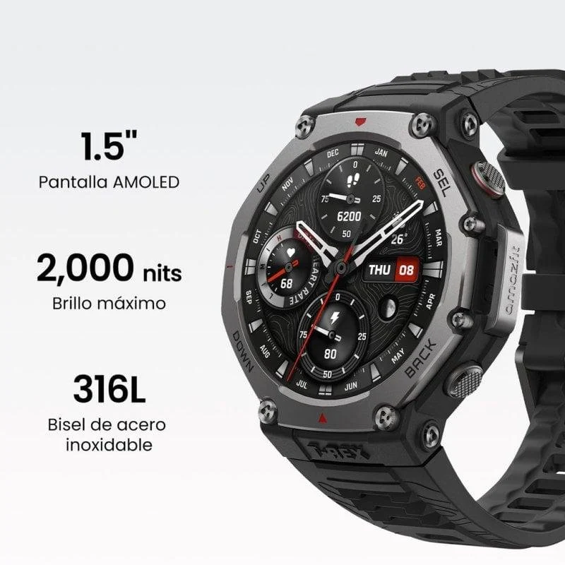 Detalle 2 de Amazfit T-Rex 3: Smartwatch AMOLED 1,5" con GPS, mapas y IA en Negro Onyx para aventuras extremas