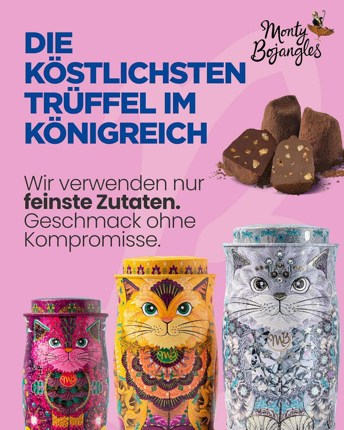 Thumbnail 6 de Monty Bojangles Savanna Gold Schokoladentrüffel (135 g) – Flutter Scotch in Katzen-Design Sammlerdose