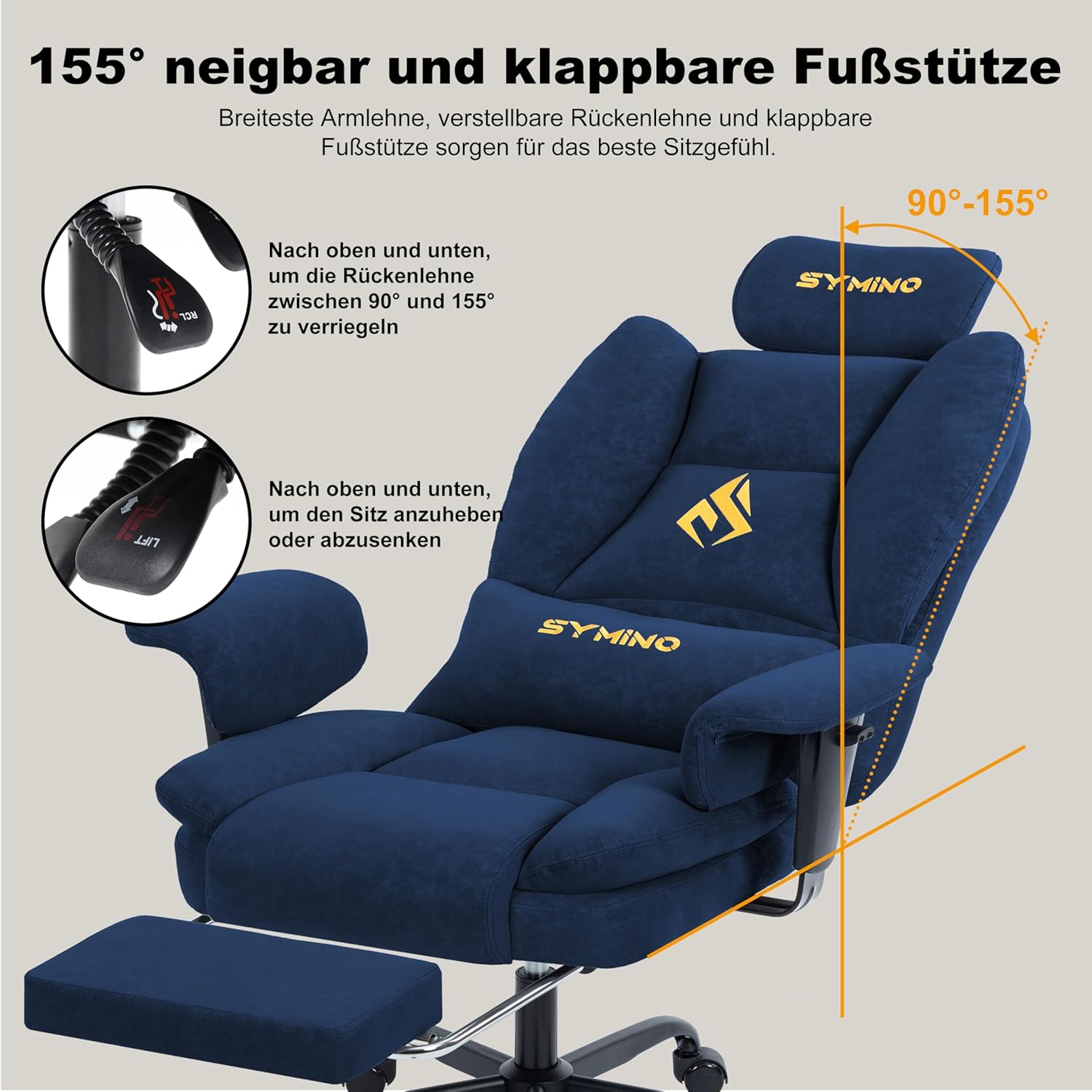 Thumbnail 5 de Symino Gaming Stuhl Chefsessel Bürostuhl Ergonomisch – Vintage-PU-Leder, dunkelblau