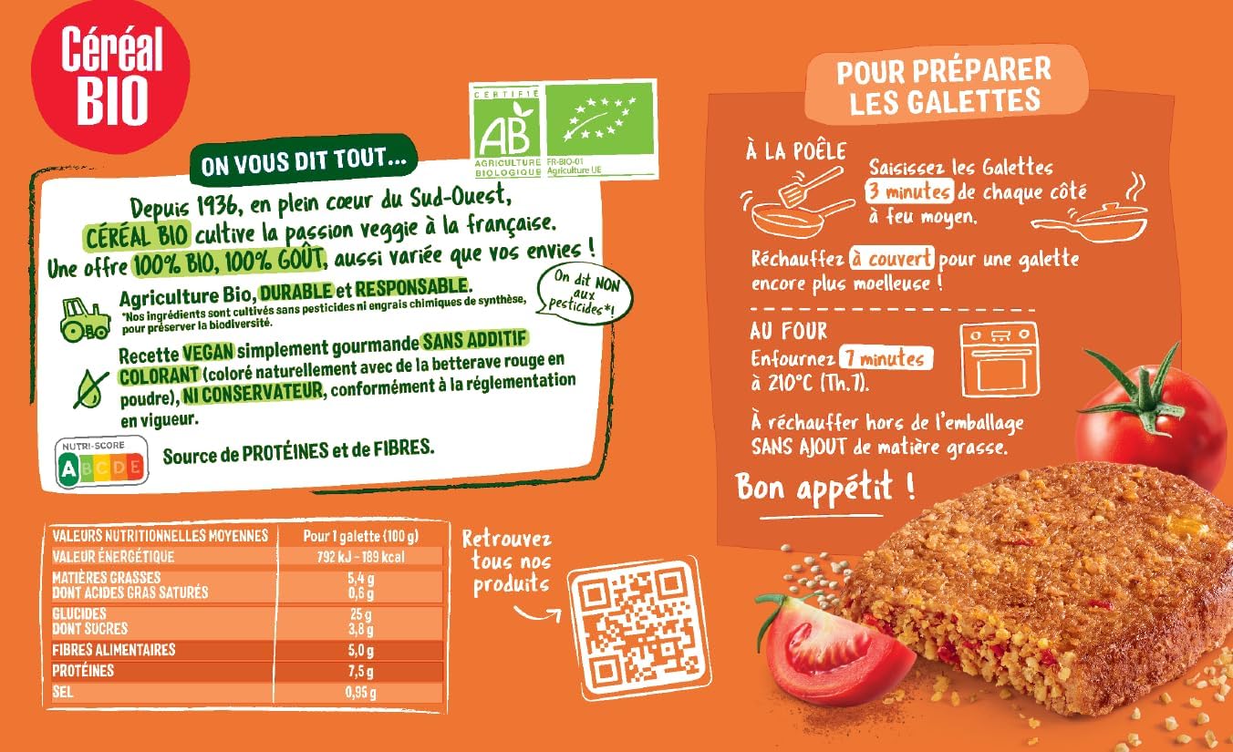 Detalle de CÉRÉAL BIO Galettes Boulgour & Quinoa à la Tomate Bio – Lot de 12, vegan et rapide