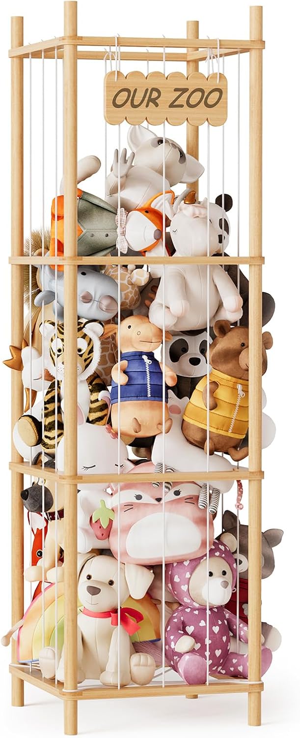 SpaceAid Soft Toy Storage Wooden Cuddly Toy Zoo Organiser (40 cm wide, natural)