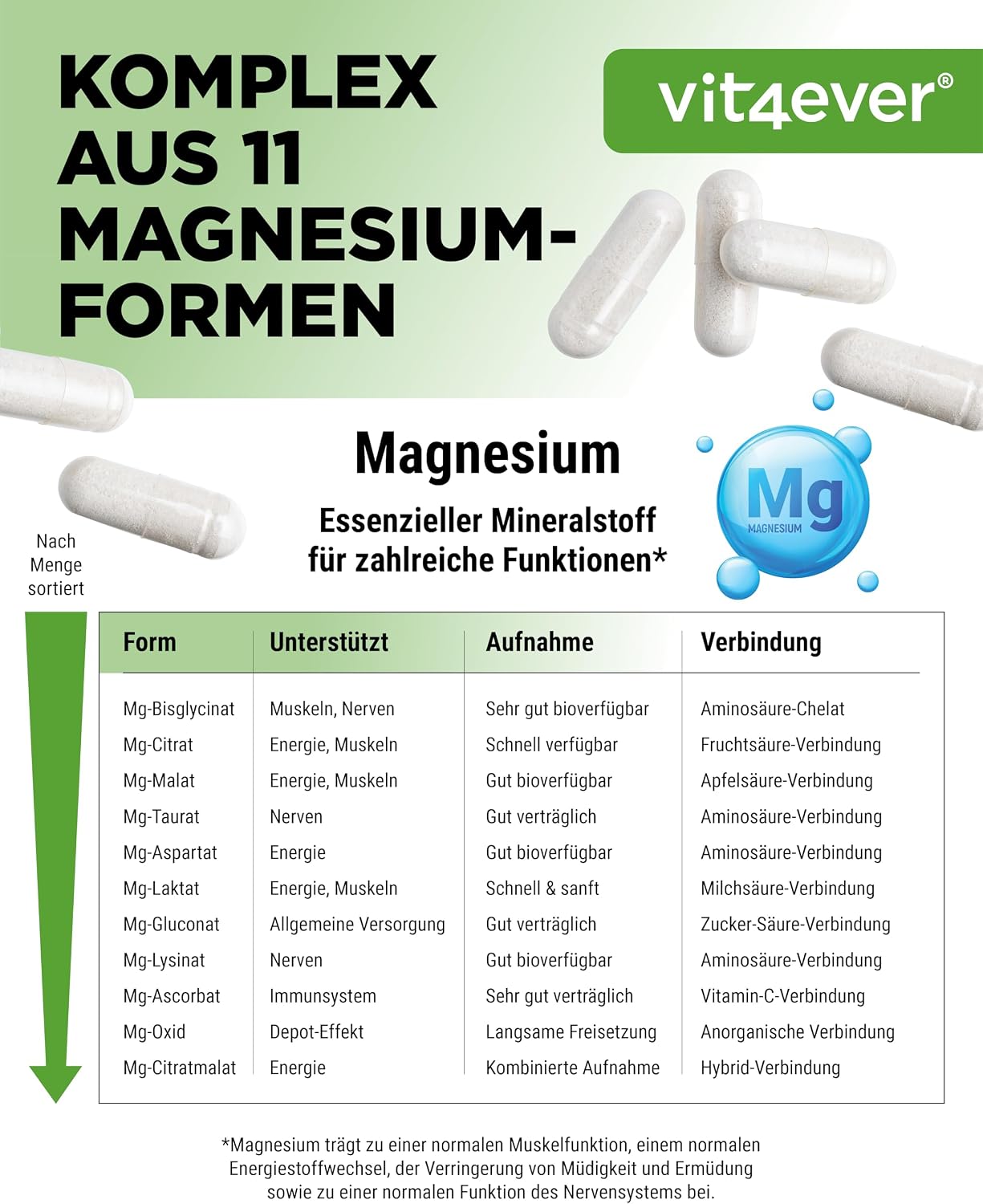 Thumbnail 3 de vit4ever Magnesium Komplex – 240 Kapseln mit 408 mg elementarem Magnesium täglich (vegan)