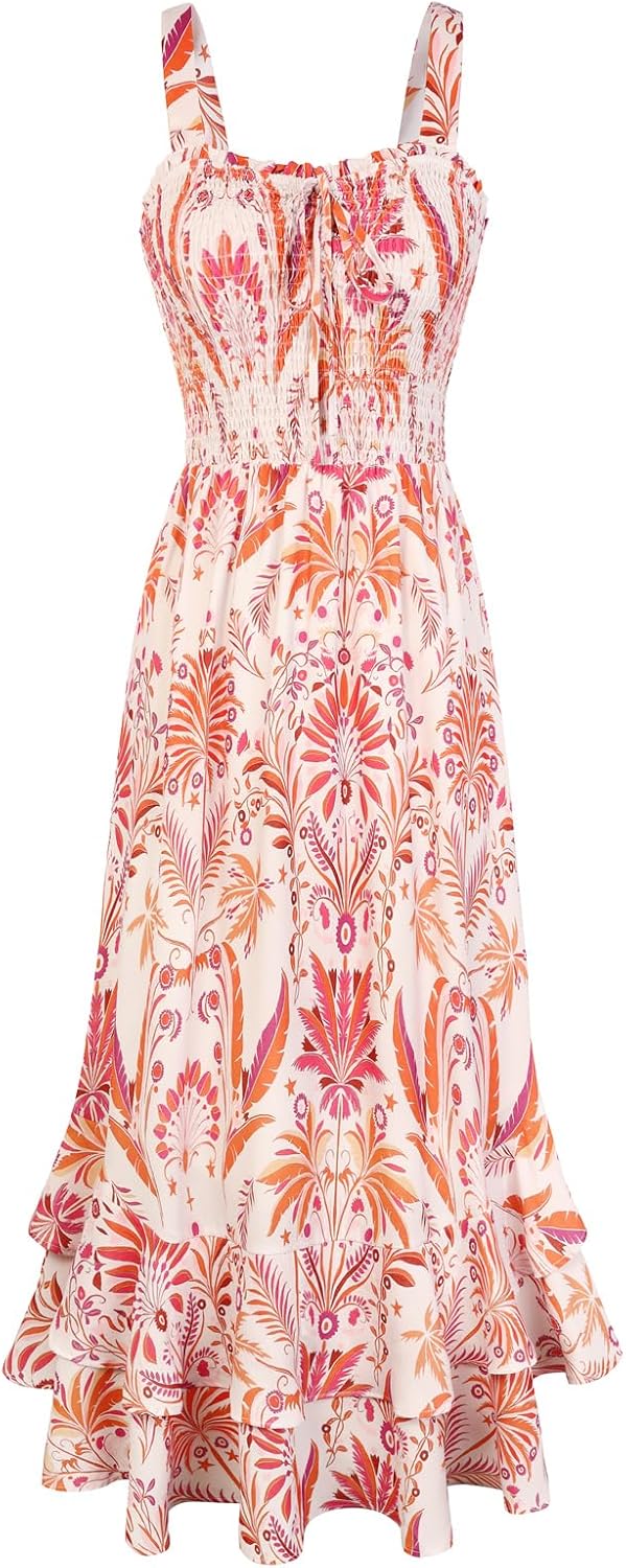 Detalle de GRACE KARIN Women's 2026 Summer Floral Boho Dress: Square Neck Maxi with Straps
