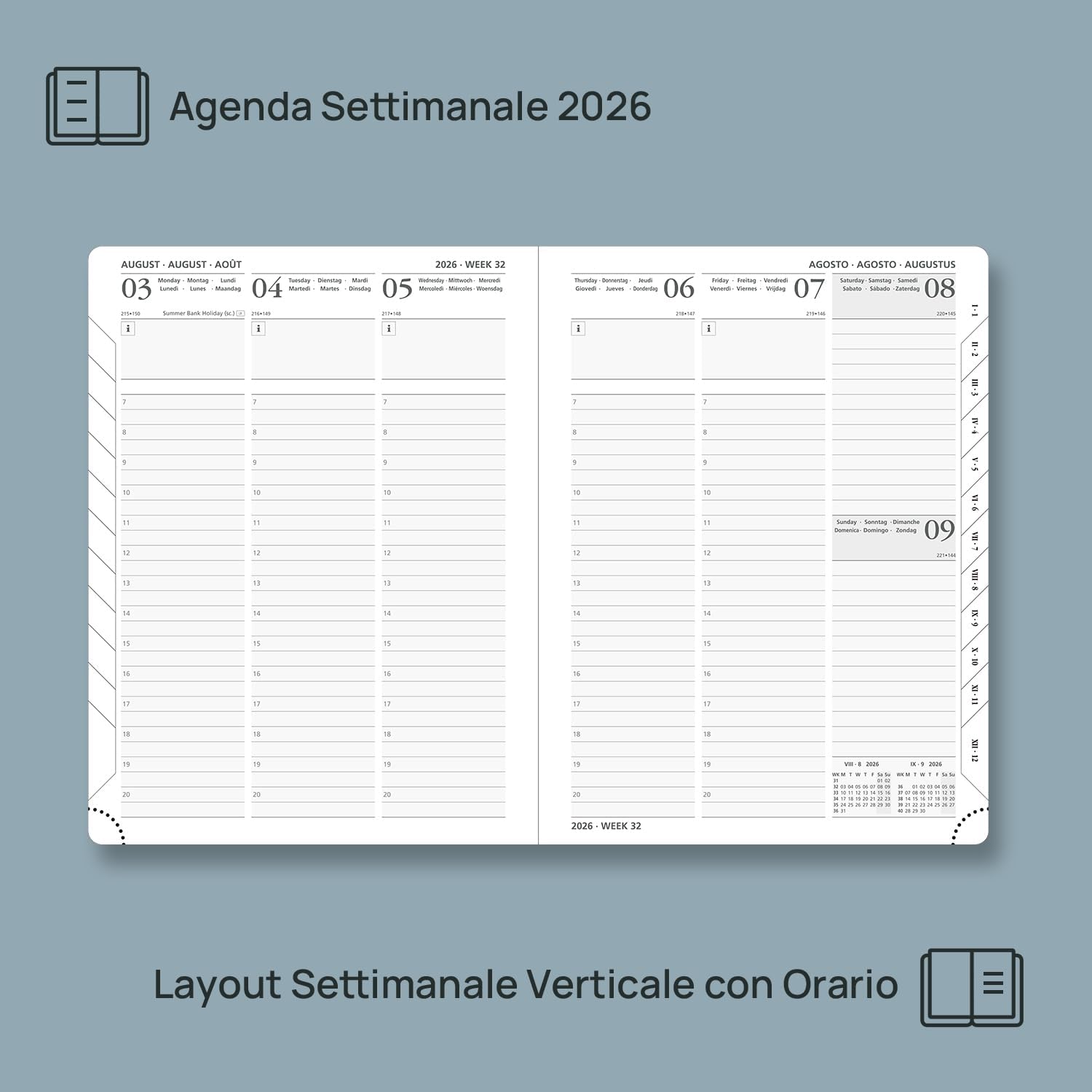 Detalle de POPRUN Agenda Settimanale 2026 Verticale 26,5 x 21,5 cm