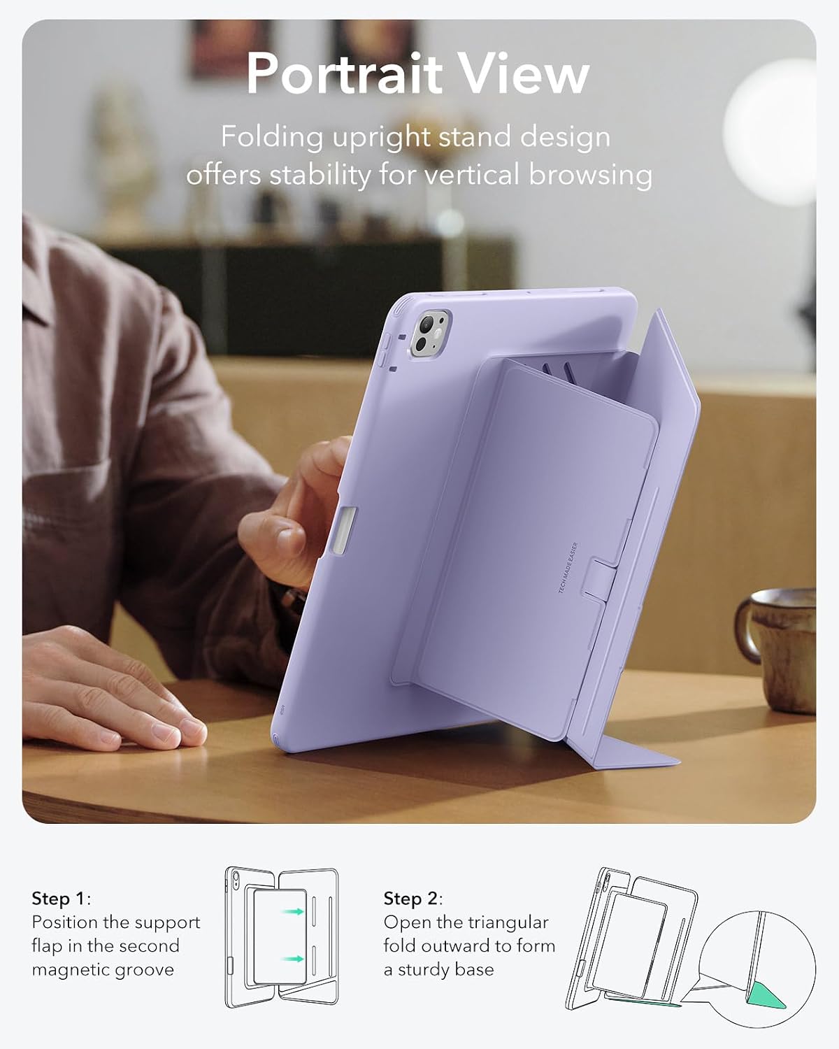 Detalle 2 de ESR Hülle für iPad Pro 13 Zoll (M5/M4) 2025/2024 – vertikaler Ständer, Multi-Winkel, Stifthalter, Violett