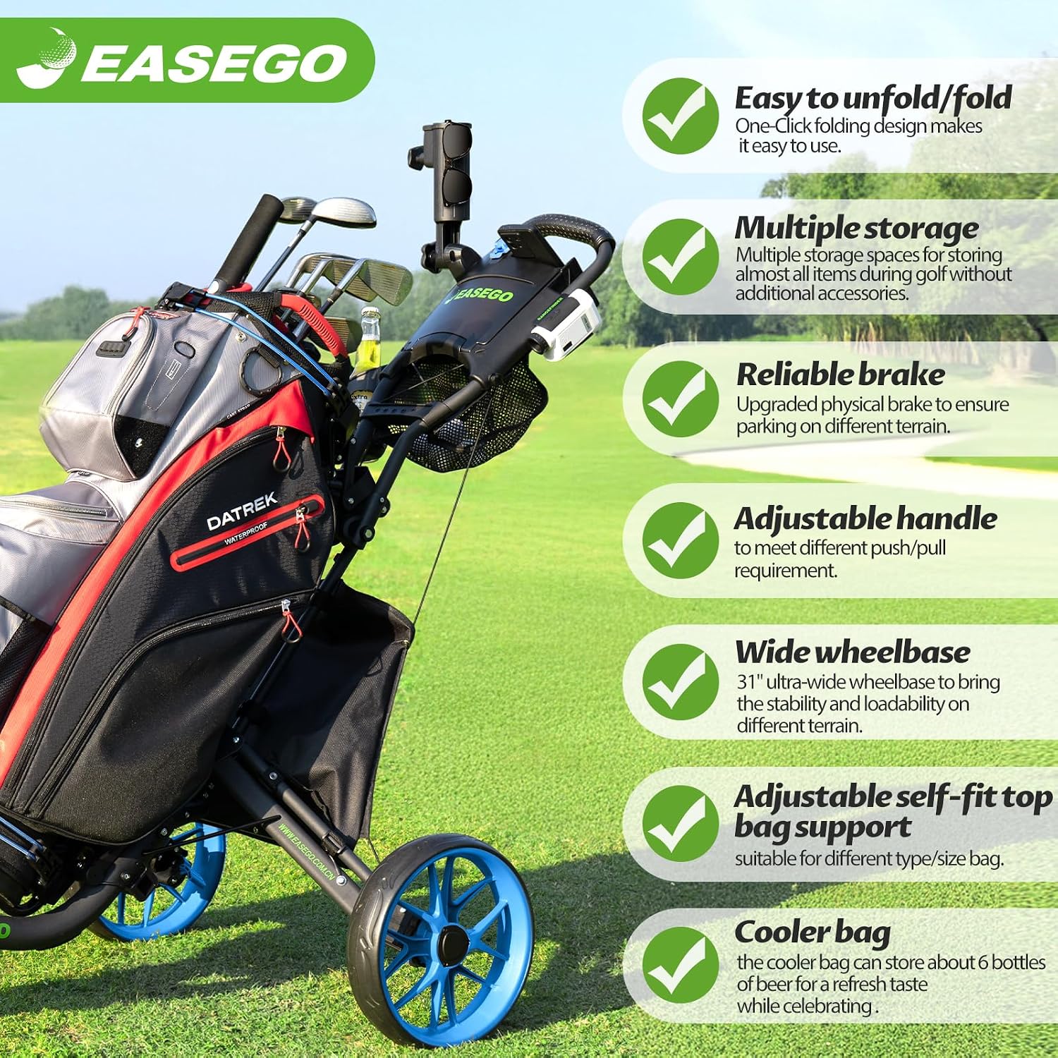 Detalle 2 de EASEGO Golf Push Cart 3 Wheel ⚙