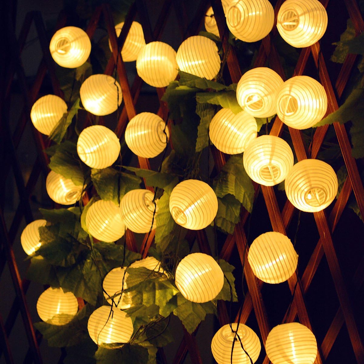 Detalle de LED Lampions Lichterkette Außen Strom – 10 m, 50 LED Lampions, 8 Modi, Fernbedienung, Memoryfunktion, IP65