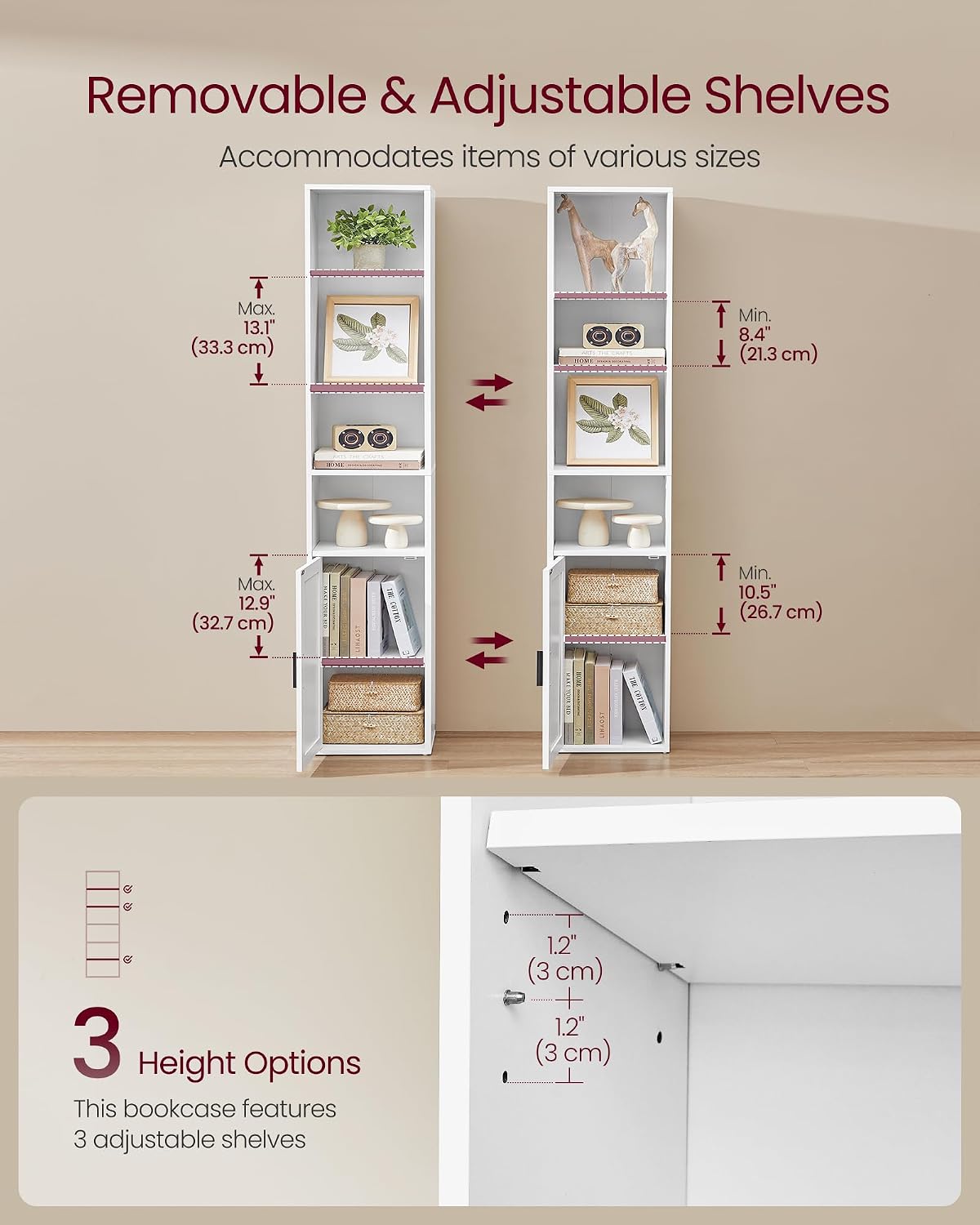 Detalle de VASAGLE SIREN LBC401W01 6-Tier Bookcase with Cabinet, Cloud White